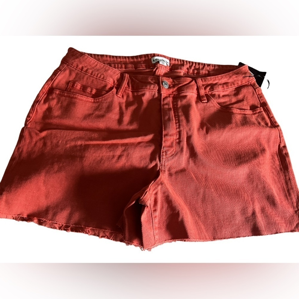 🇺🇸$5🇺🇸 Ava & Viv Plus Size High-Rise Stretch Denim Jean Shorts, Orange/Coral - Picture 3 of 4